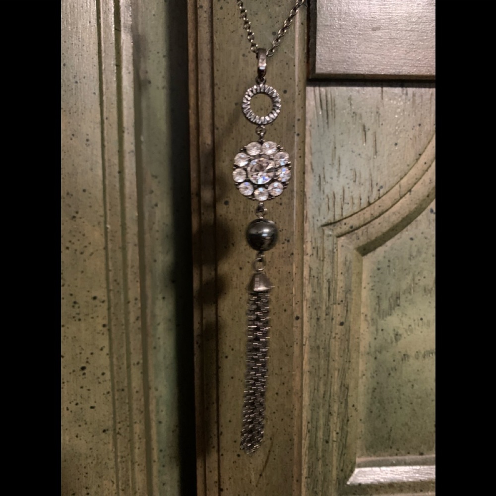Lia Sophie black and rhinestone necklace and earrings set.